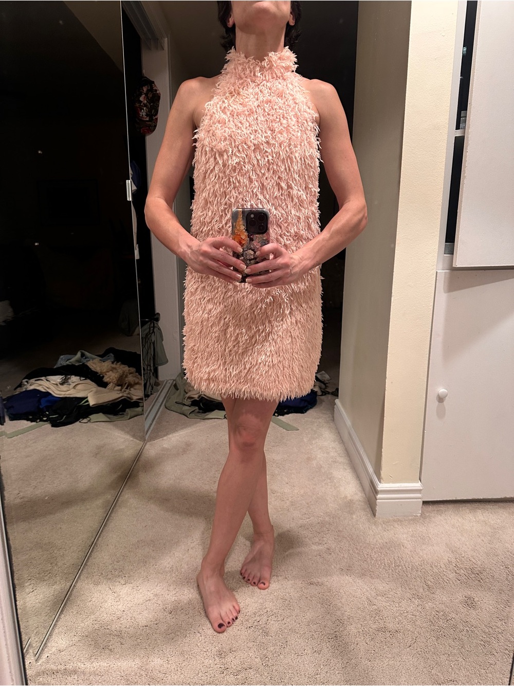Zara Blush Feather-Trim Halter Top